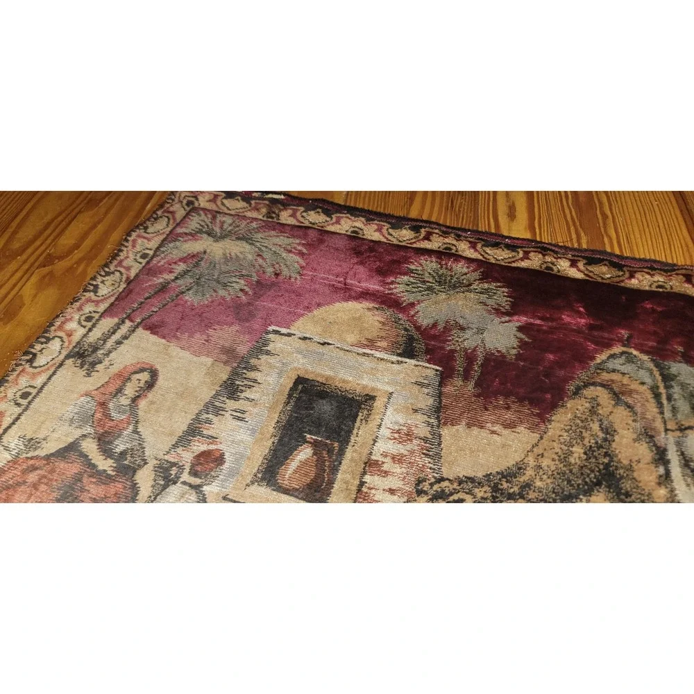 Vintage Nativity Scene Camel Religious Wall Hanging Tapestry Art Decor